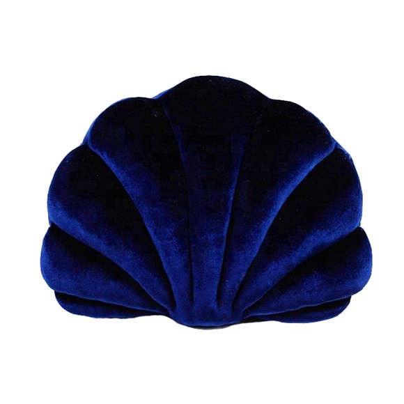 Velvet Shell-Shaped Throw Pillow – Dark Blue, 20" x 15" (Insert Included) - Picture 1 of 2